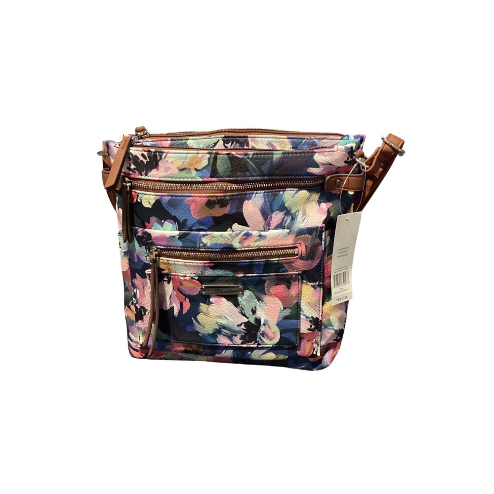 Rosetti Floral Print Crossbody Bag Blue Pink Multi Faux‎ Leather Handbag New